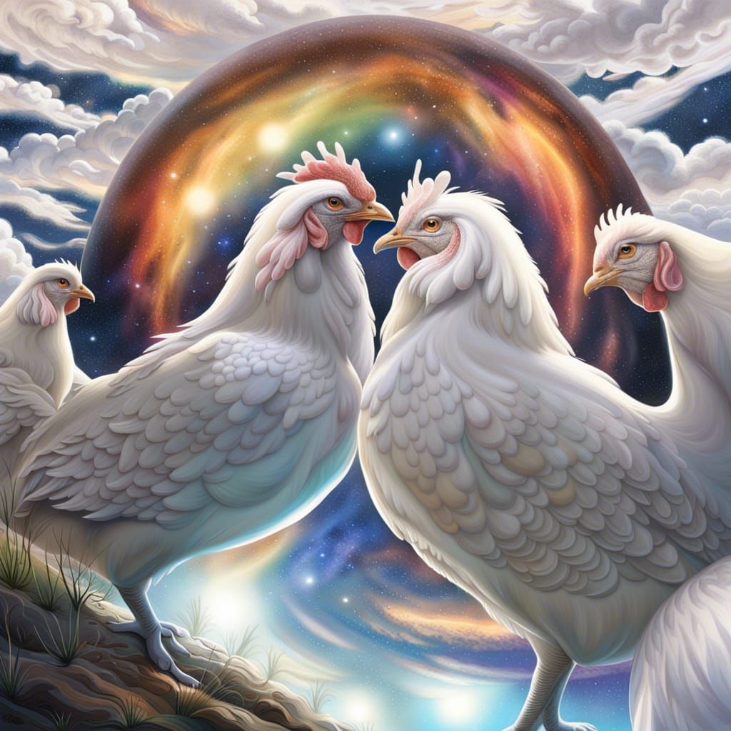 Cosmic Hens in a Detailed Fantasy Landscape