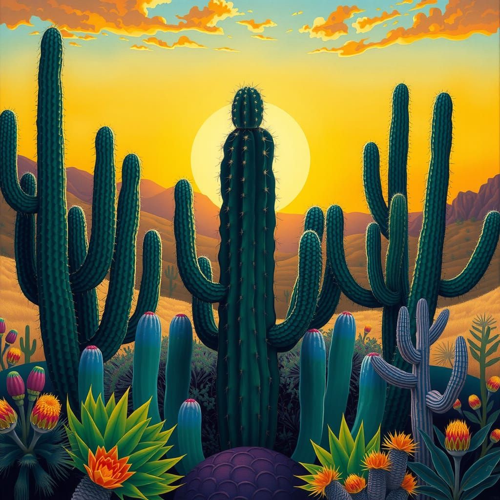 Majestic Cactus in Surreal Desert Landscape