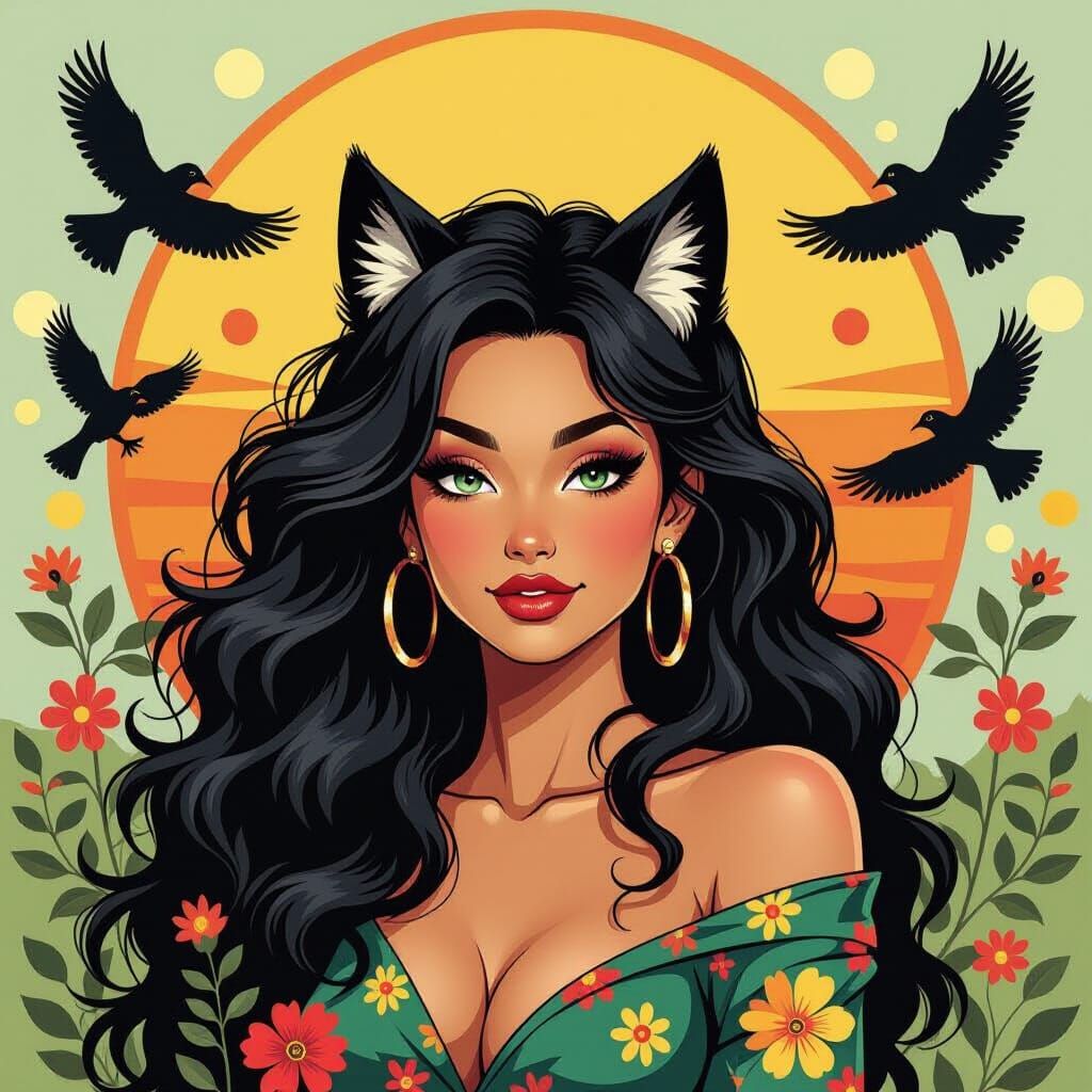 Dynamic Animal-Woman Hybrid in Surrealist Style