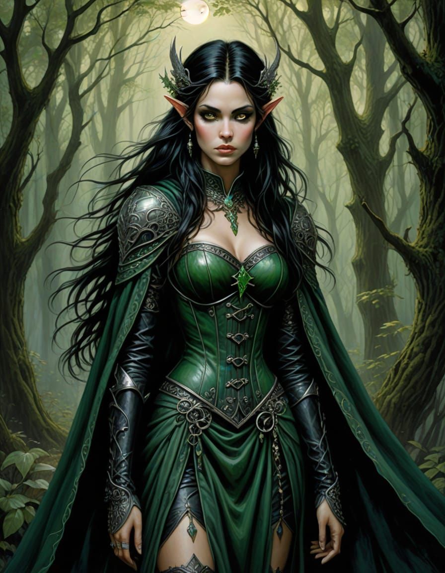 Mystical Elf Maiden in Dark Fantasy Art Style
