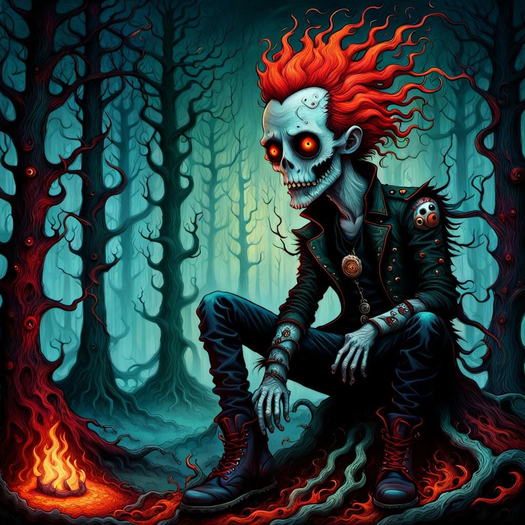 Cyberpunk Rocker in a Nightmare Forest