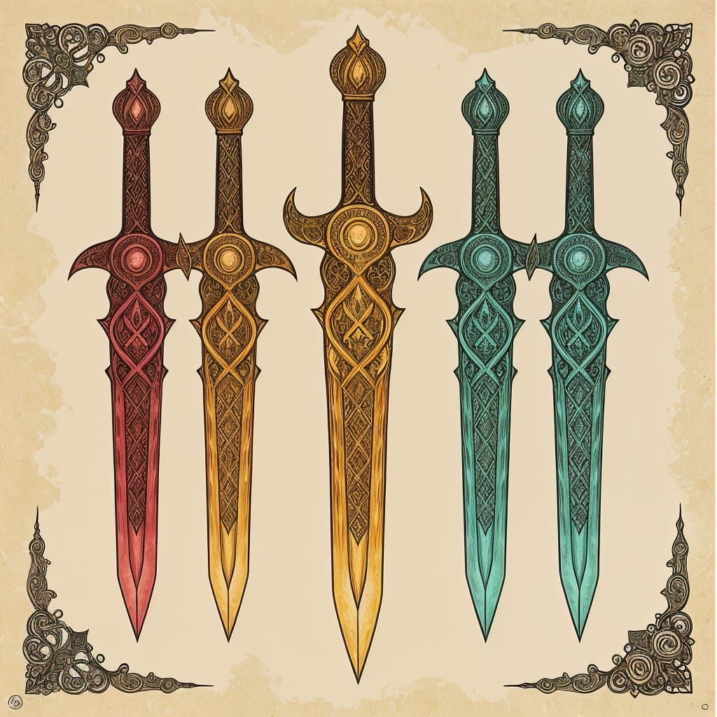 Mystical Dagger Flash Tattoo Sheet with Celtic Knotwork