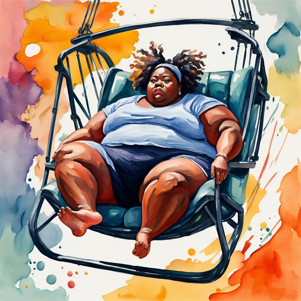 Immobile Girl in Flying Chair: Gouache Watercolor Art