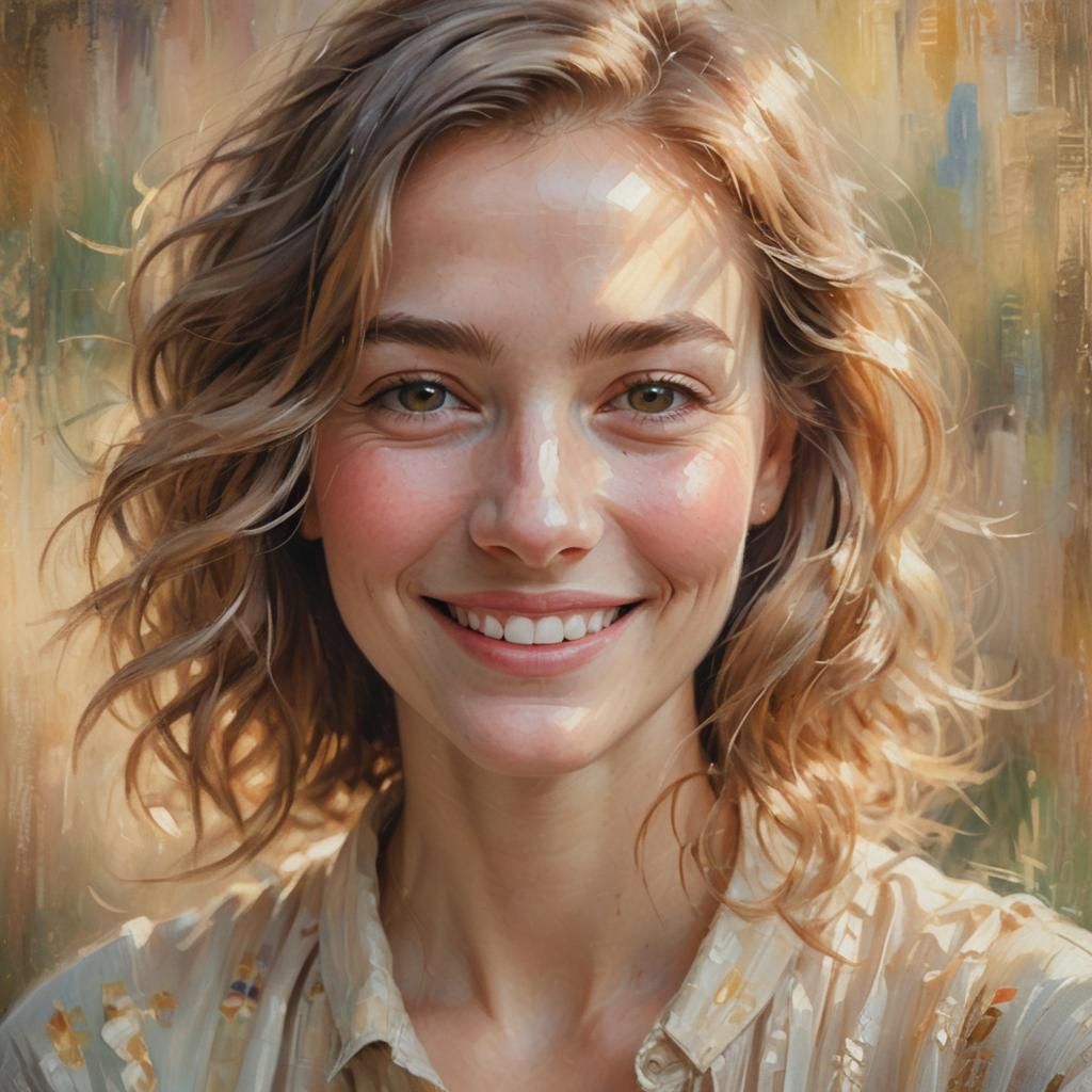 Impressionist Portrait of a Smiling Woman in Pastel Light