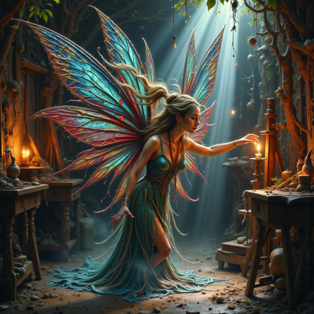 Fairy Emerges From Painted Canvas in Artist's Studio
