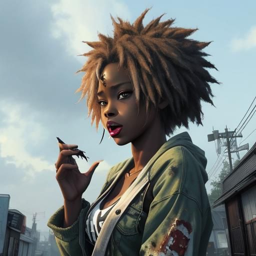 Anime Style African American Female Zombie