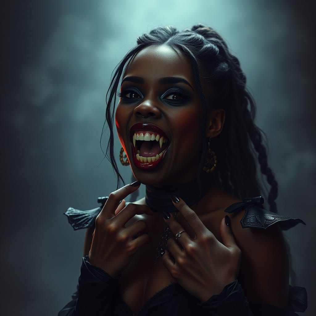 Gothic Vampire Woman in Dark, Misty Realism