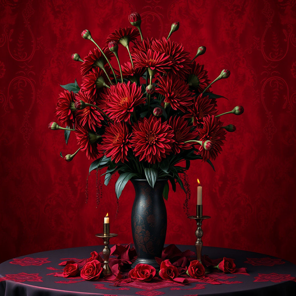 Black Dahlias in Crimson Lace: Fantasy Art