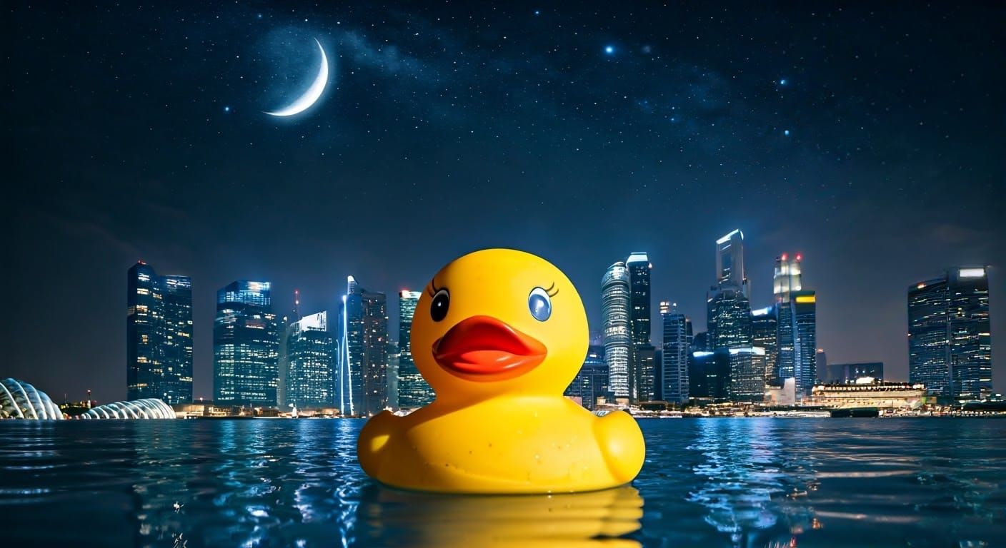Kawaii Rubber Duck in Singaporean Infinity Pool