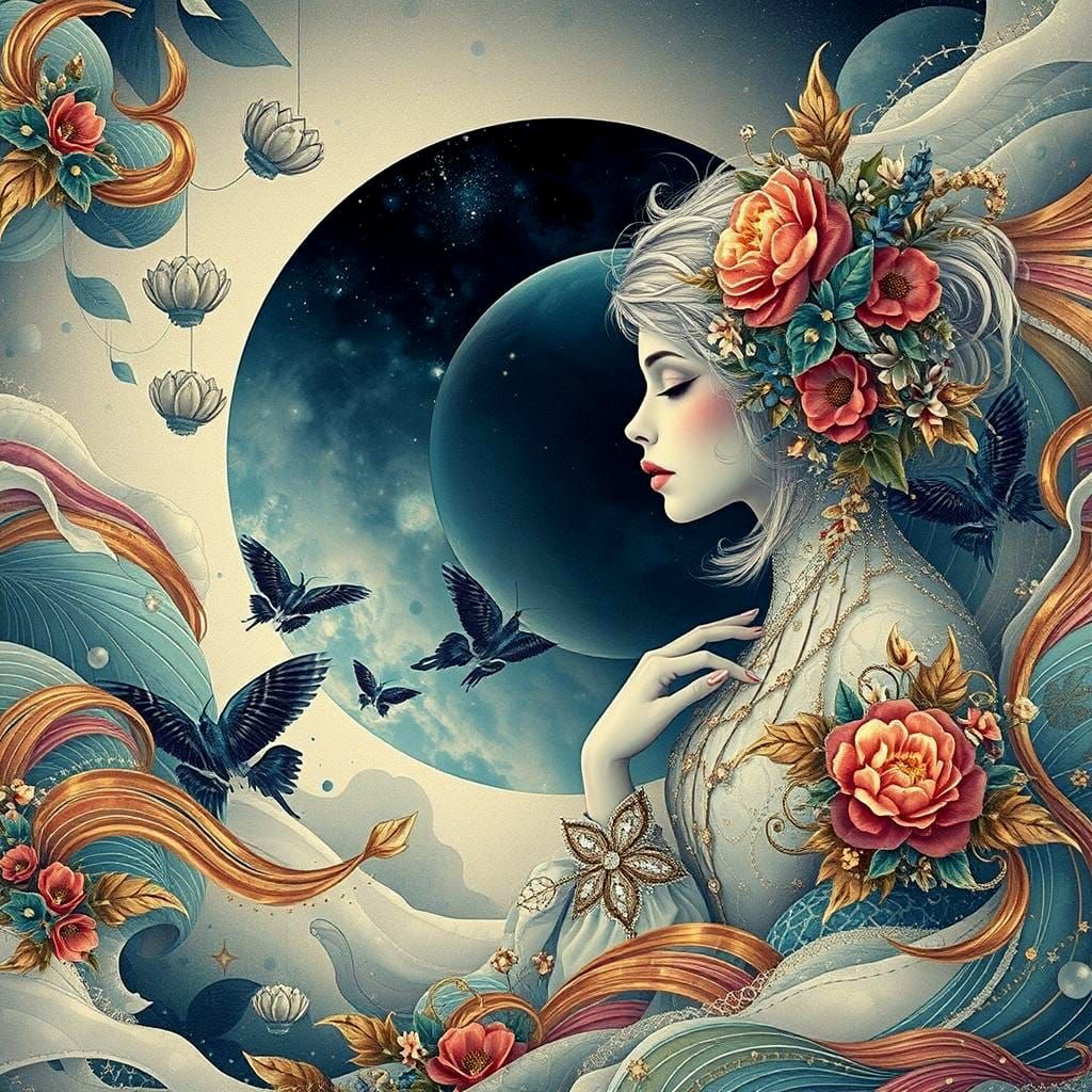 Floral 3D Portrait in Gustav Klimt Style