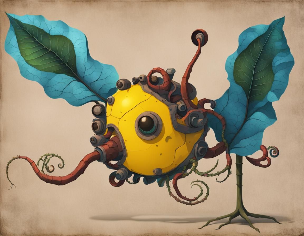 A mechanical creature with vein like tentacles sprouting bra...