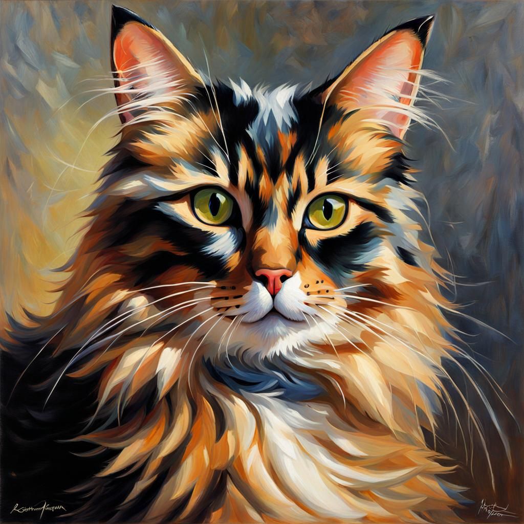 Impressionist Portrait of a Beautiful Tortoiseshell Cat