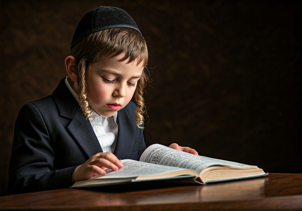 Young Hasidic Boy Studies a Book