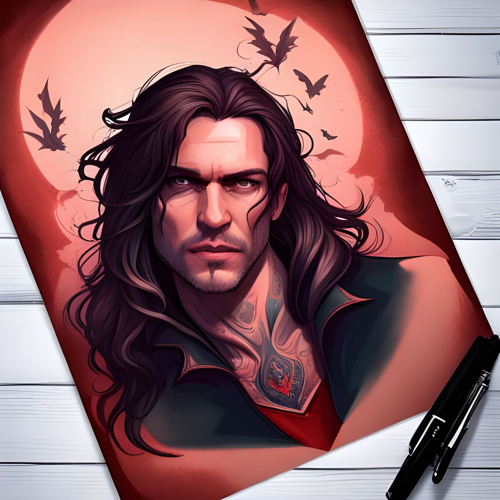 Vampire Rock Star Portrait in Hyperdetailed Splash Art