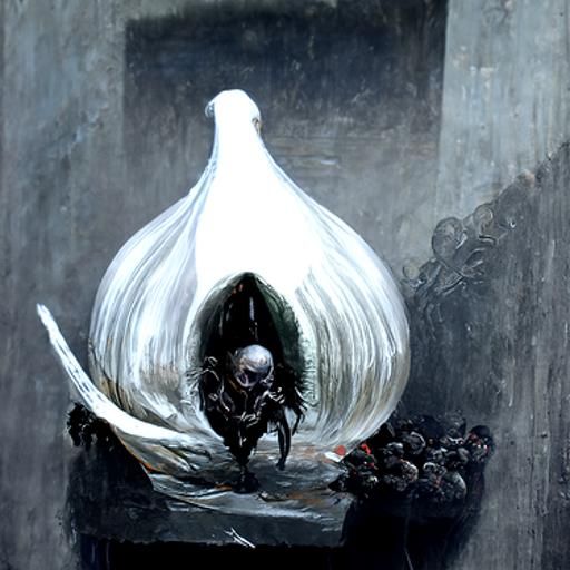 Horrific Garlic Bulb, Dark Fantasy Engraving