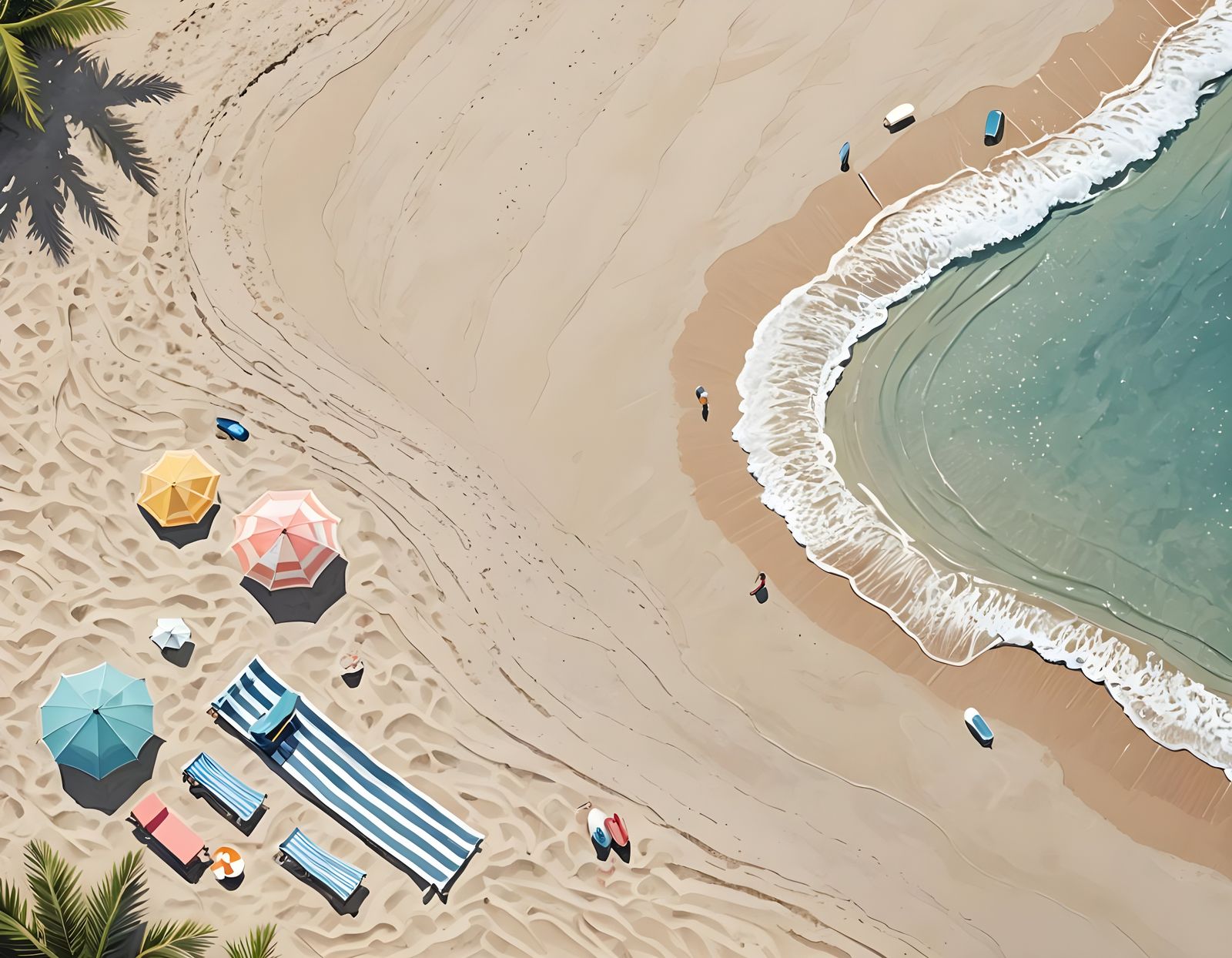 Minimalist Beach Scene with Umbrella in Pastel Colors