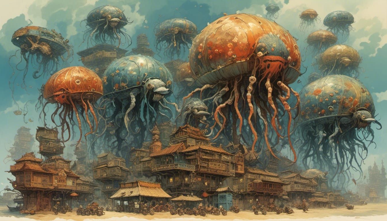 Surreal Go Nagai Skyline with Skub Containers