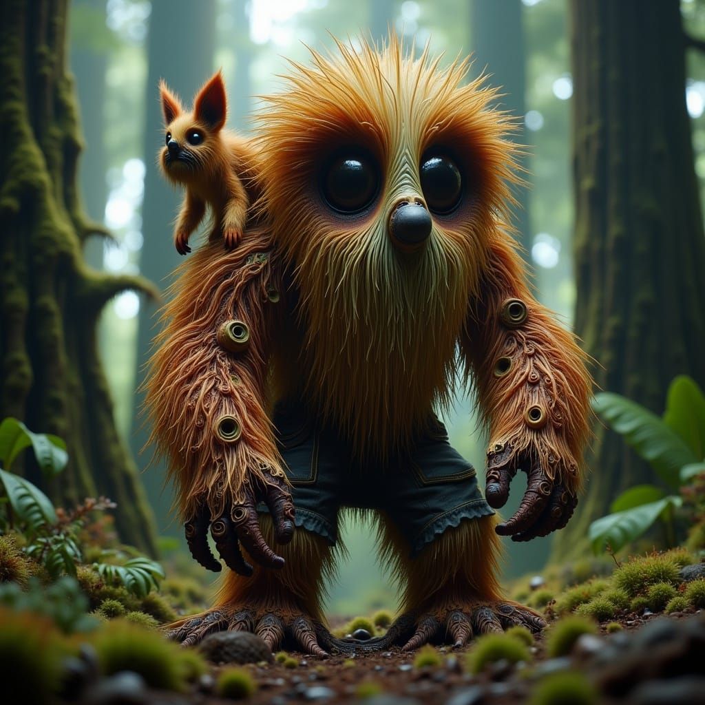 Grunge Forest Creature with Tiny Squirrel Companion