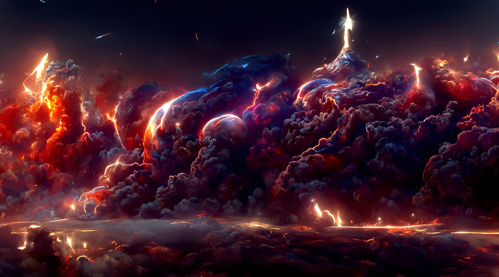 Fiery Lightning Storms in Space, Digital Matte Painting
