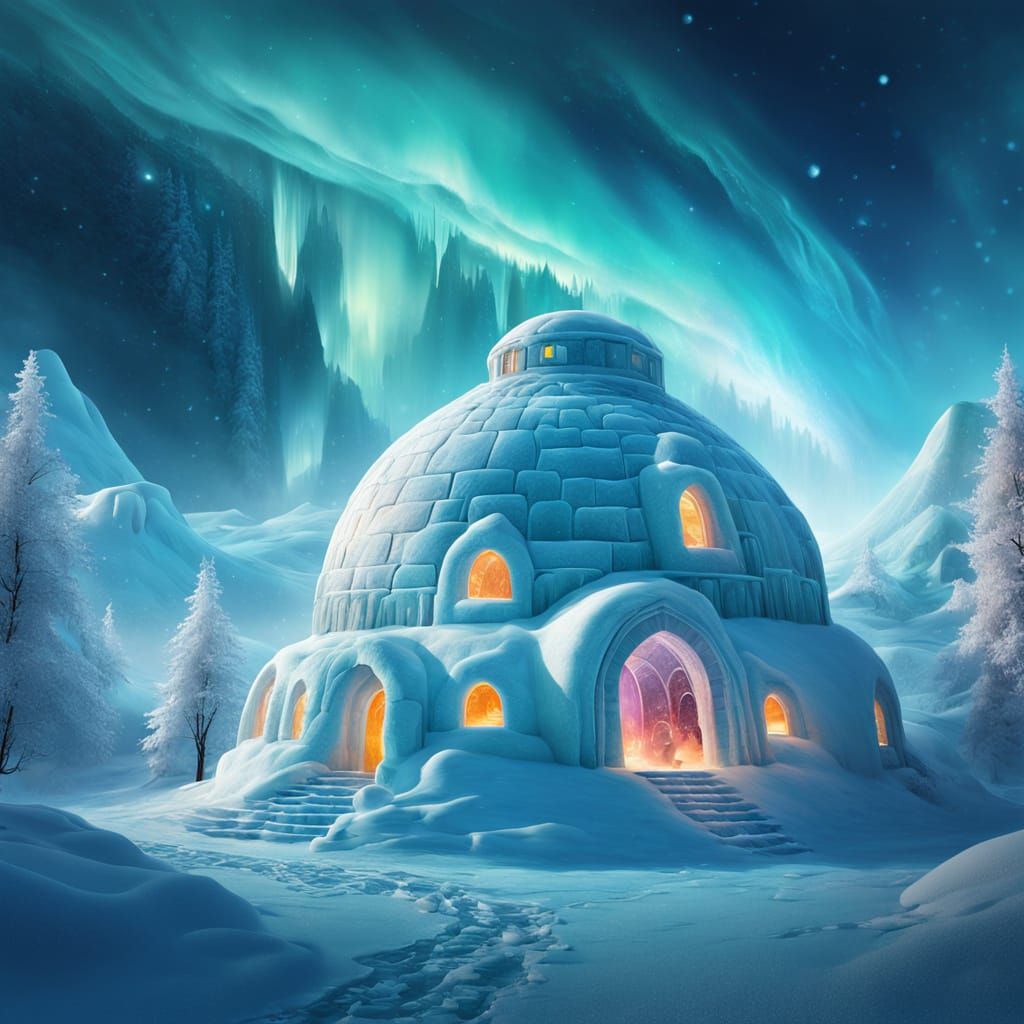 Dreamlike Igloo: Surreal Digital Art in Winter Wonderland
