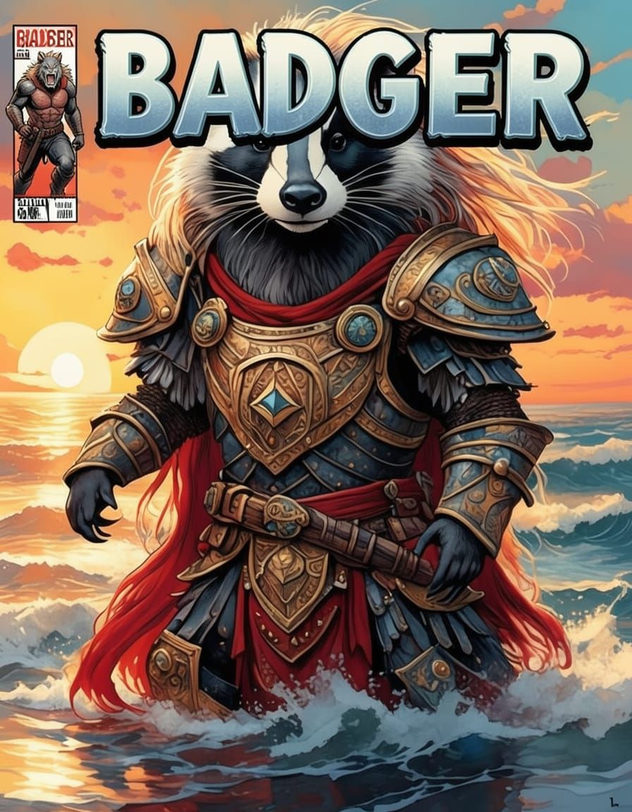 Badger Warrior with Dreadlocks in Watercolor Style