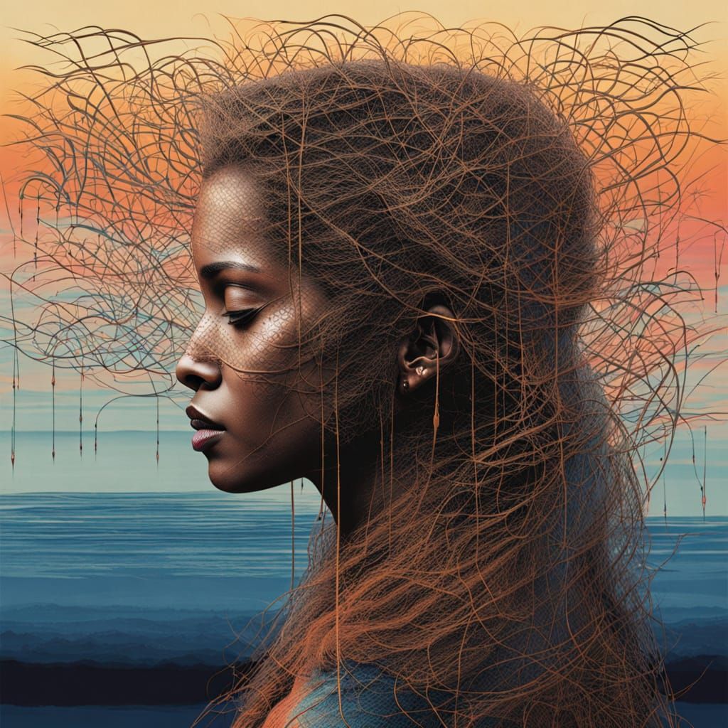 Surreal Scene: Woman Veiled by Flowing Hair