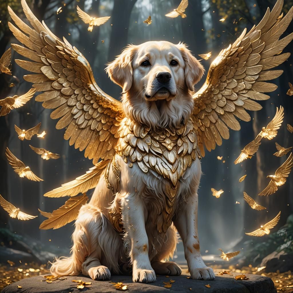 Adorable Golden Retriever Angel in Detailed Digital Art