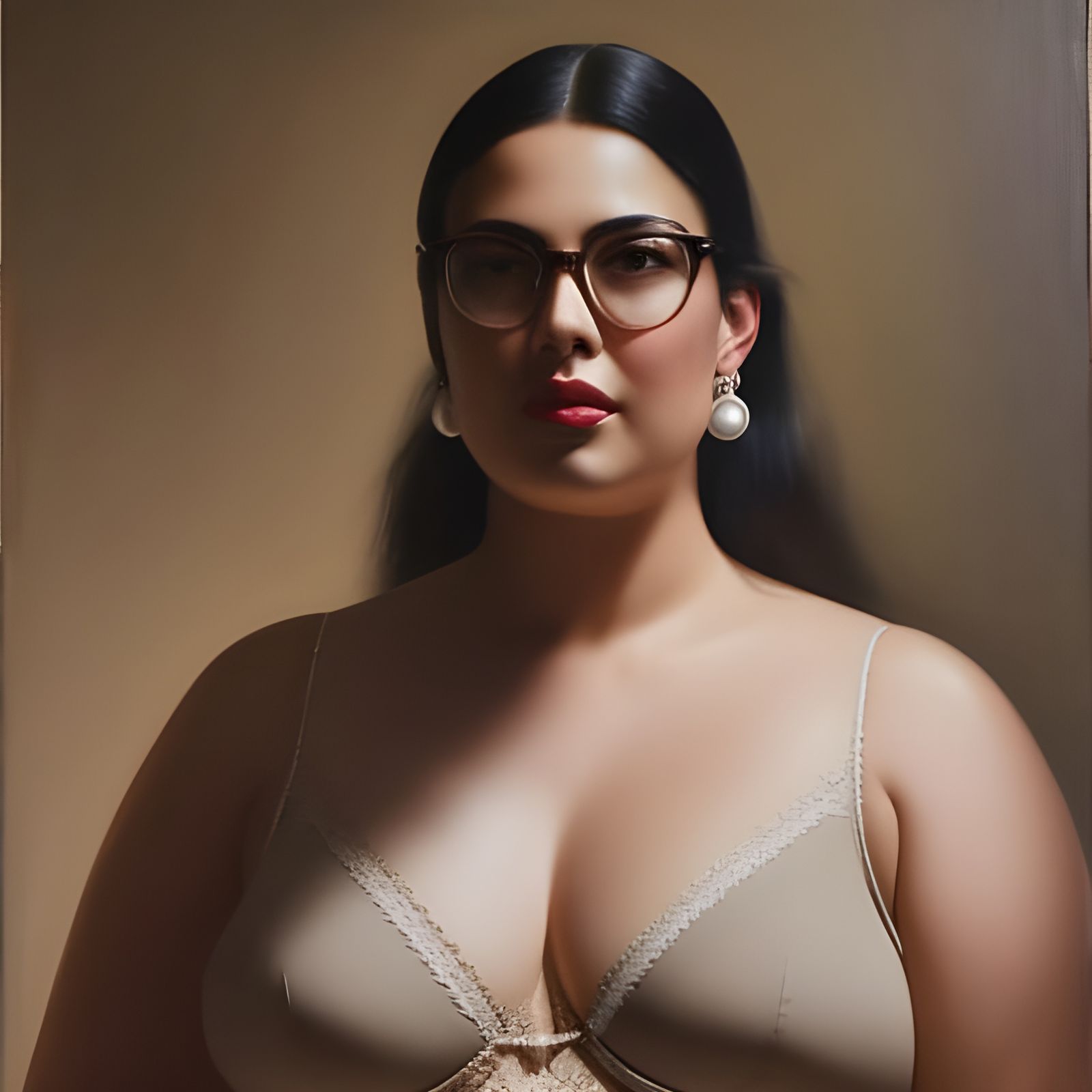 Enticing Plus Size Woman with Pearl Earrings