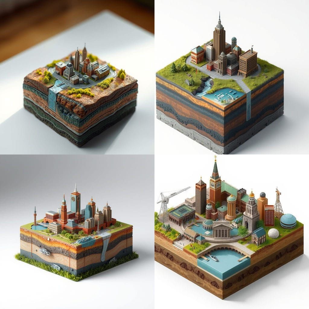 Detailed 3D Isometric Diorama of City Model