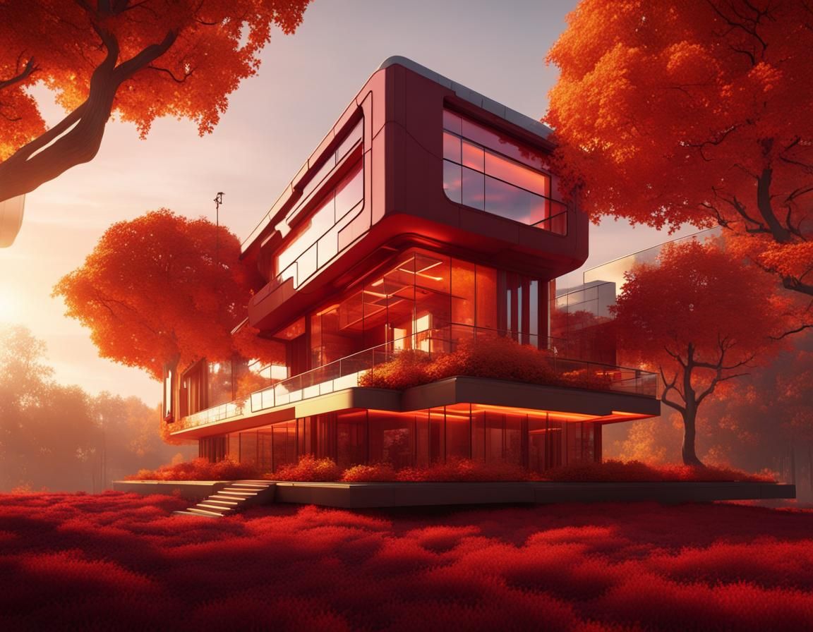 Utopian Cyberpunk House with Autumn Hanging Gardens