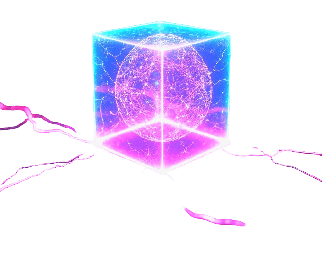 Synthwave Neon Cube Hologram with Enigmatic Puzzle