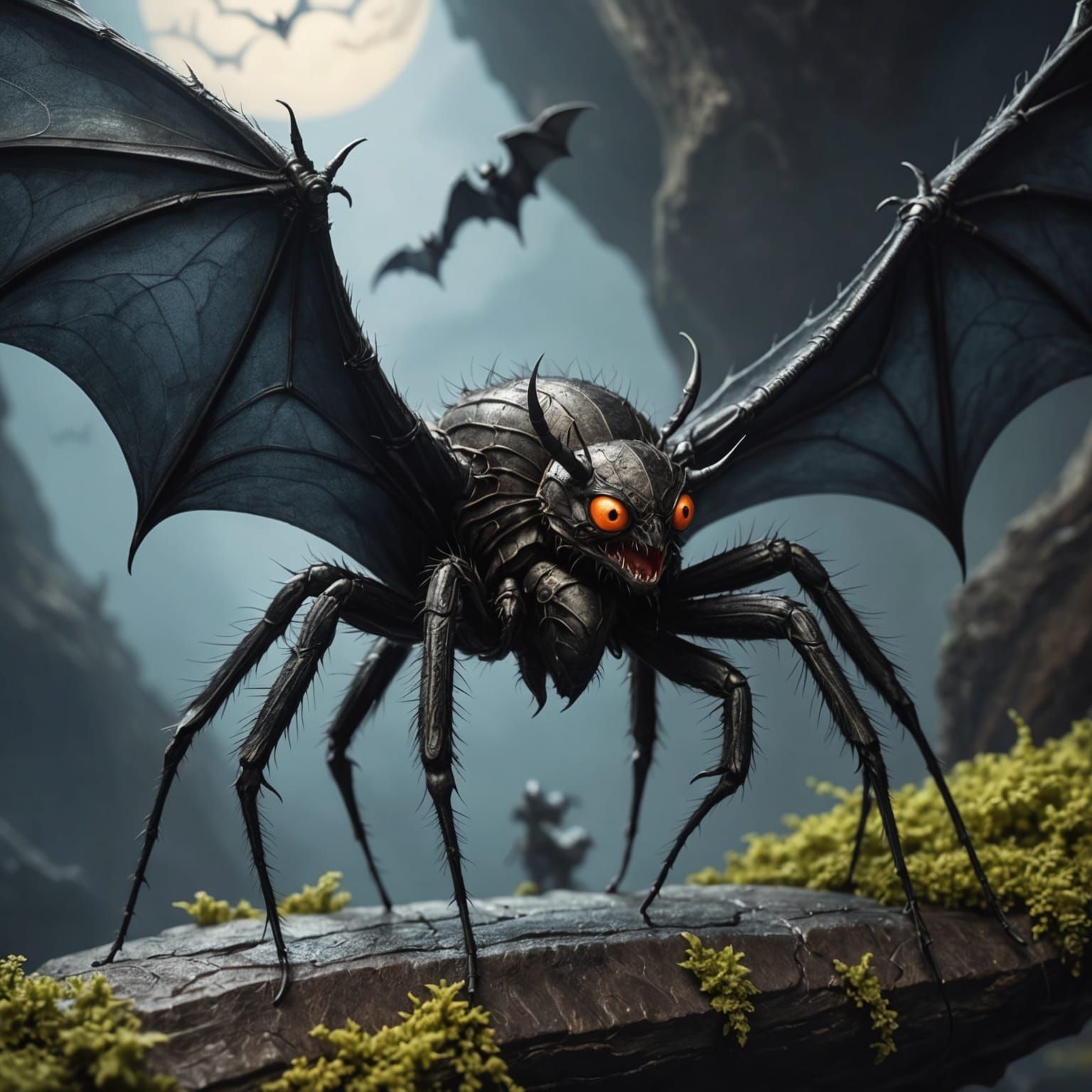 Detailed Spider-Bat Hybrid Fantasy Creature