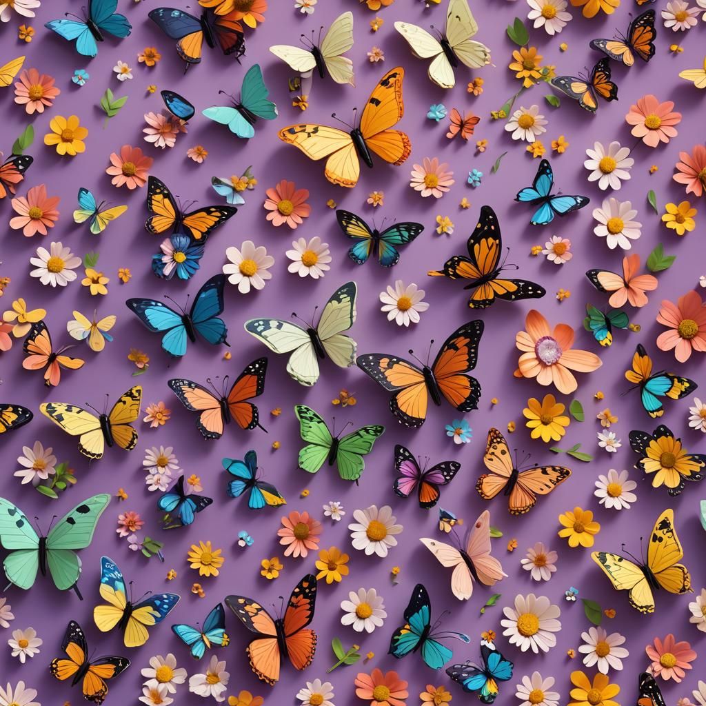Butterfly Garden in Pixar-Style 3D Digital Art