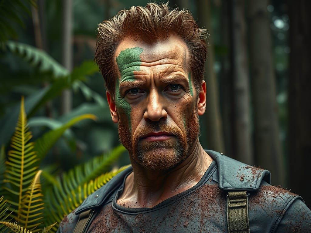 Photorealistic Portrait of a Muddy Arnold Schwarzenegger