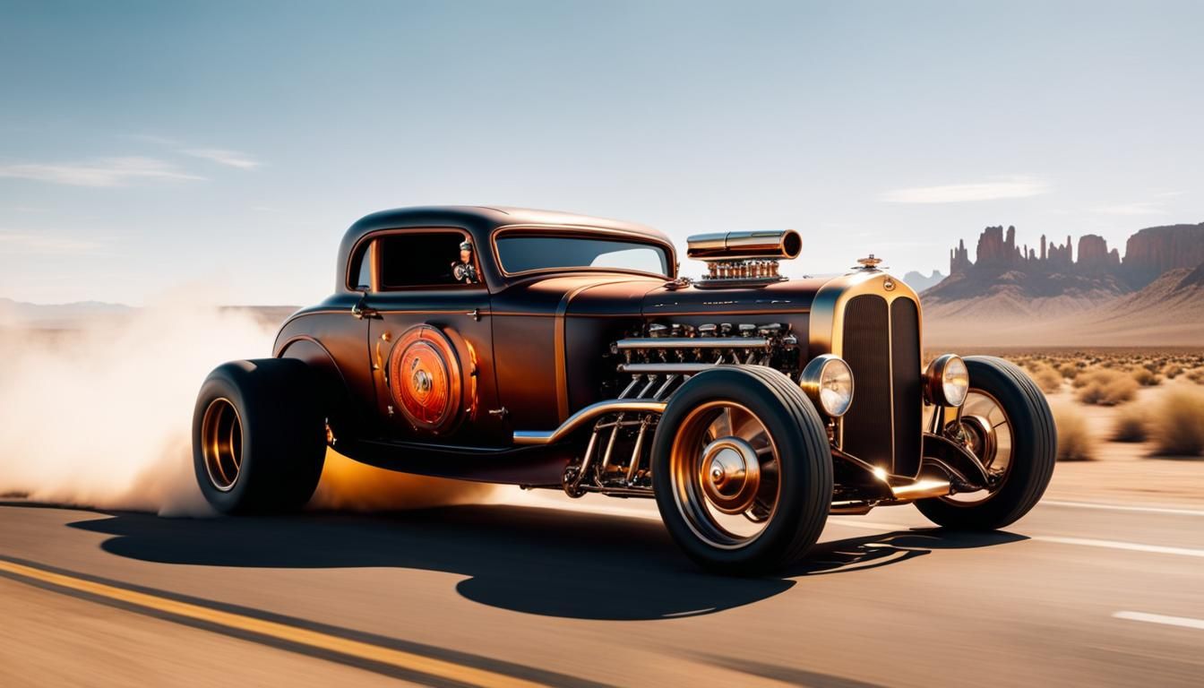 Steampunk Demon Races Hot Rod Through Monument Valley