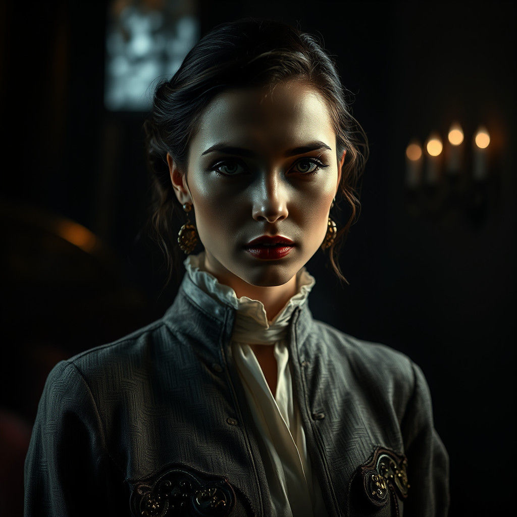 Elegant Woman in Hyperrealistic Style with Velvety Shadows