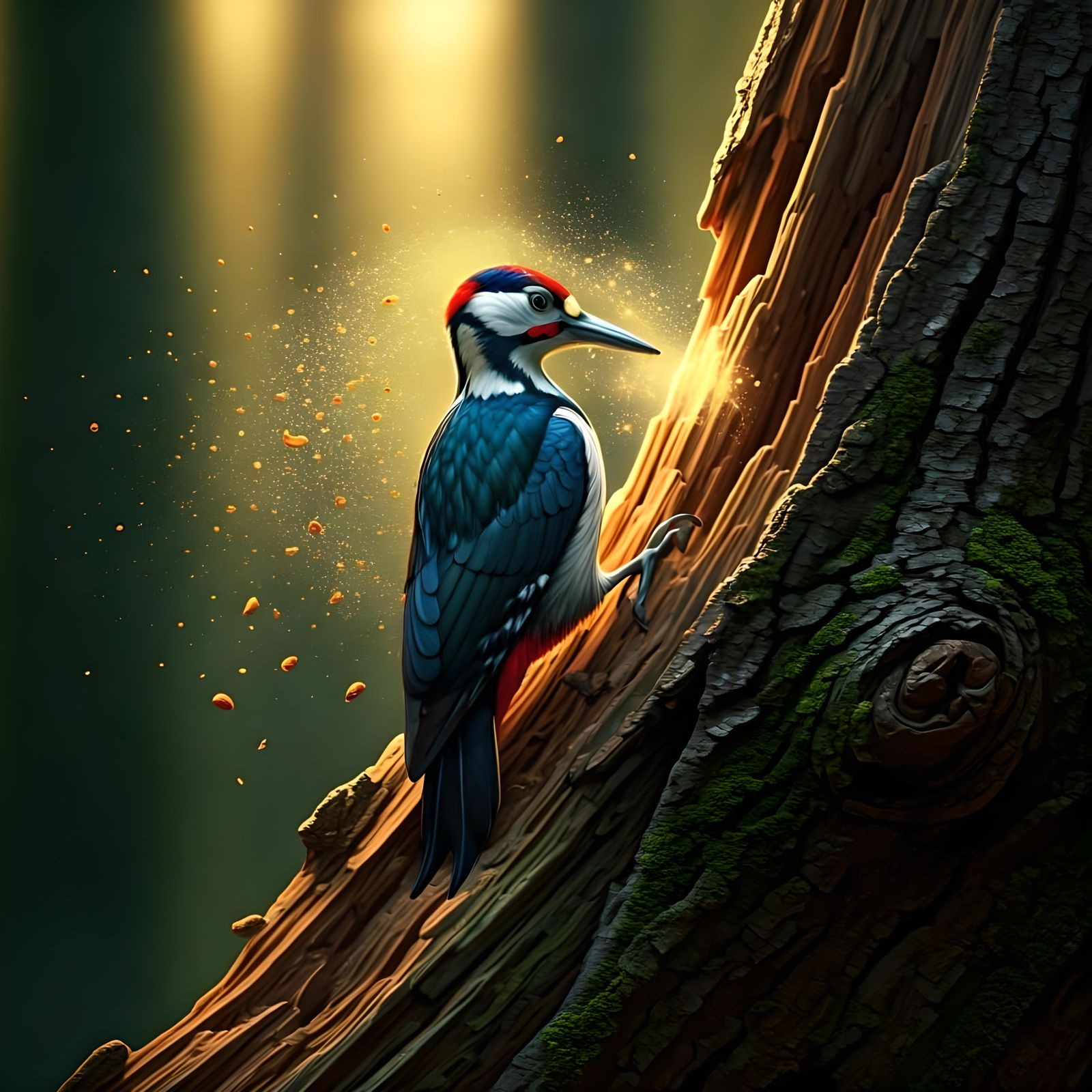 Woodpecker in Forest Sanctuary Illustration