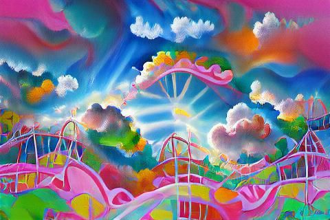 Vibrant Candyland Amusement Park in Synthwave Style