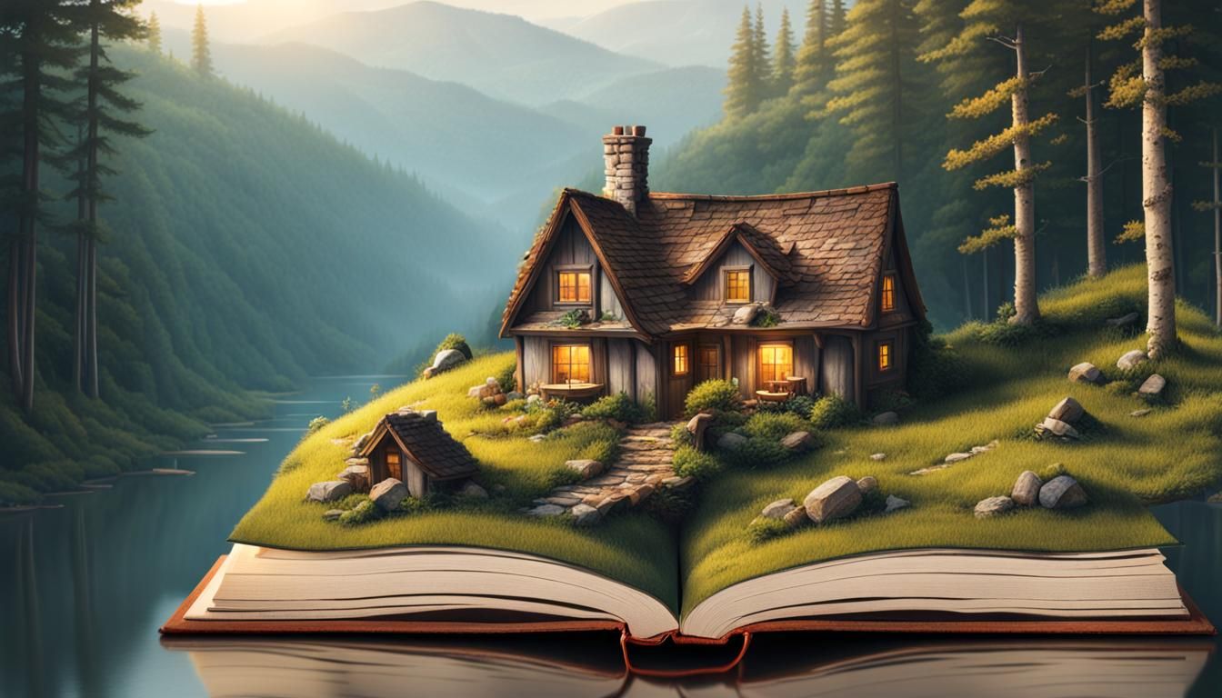 Book Opens to Reveal Forest Landscape