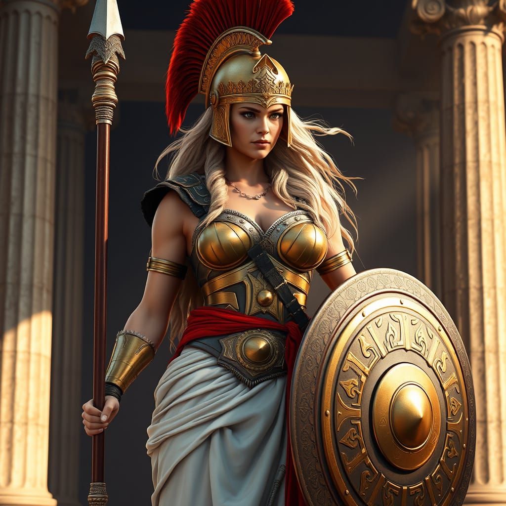 Ancient Greek Warrior Woman in Golden Armor