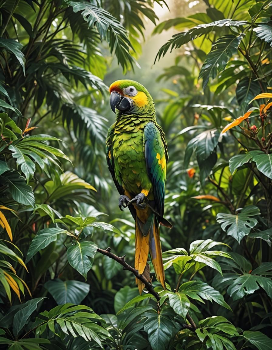 Colorful Parrot in Lush Rainforest: Fine-Art Photography