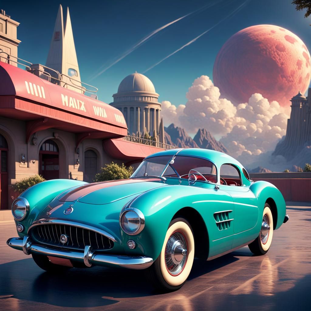 Classic 1950s Sports Car, Detailed Matte Painting
