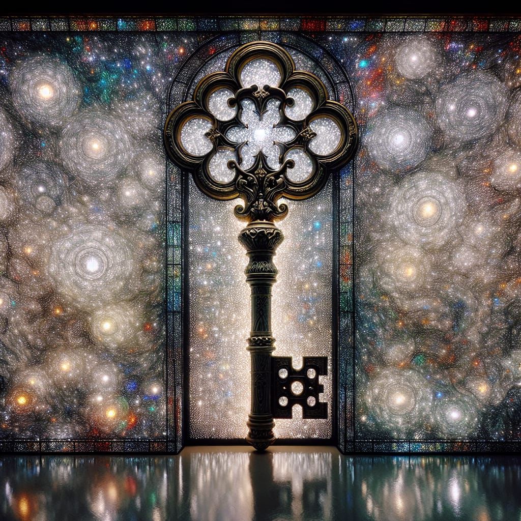 Life-Sized Stained Glass Key Dissolving in Light