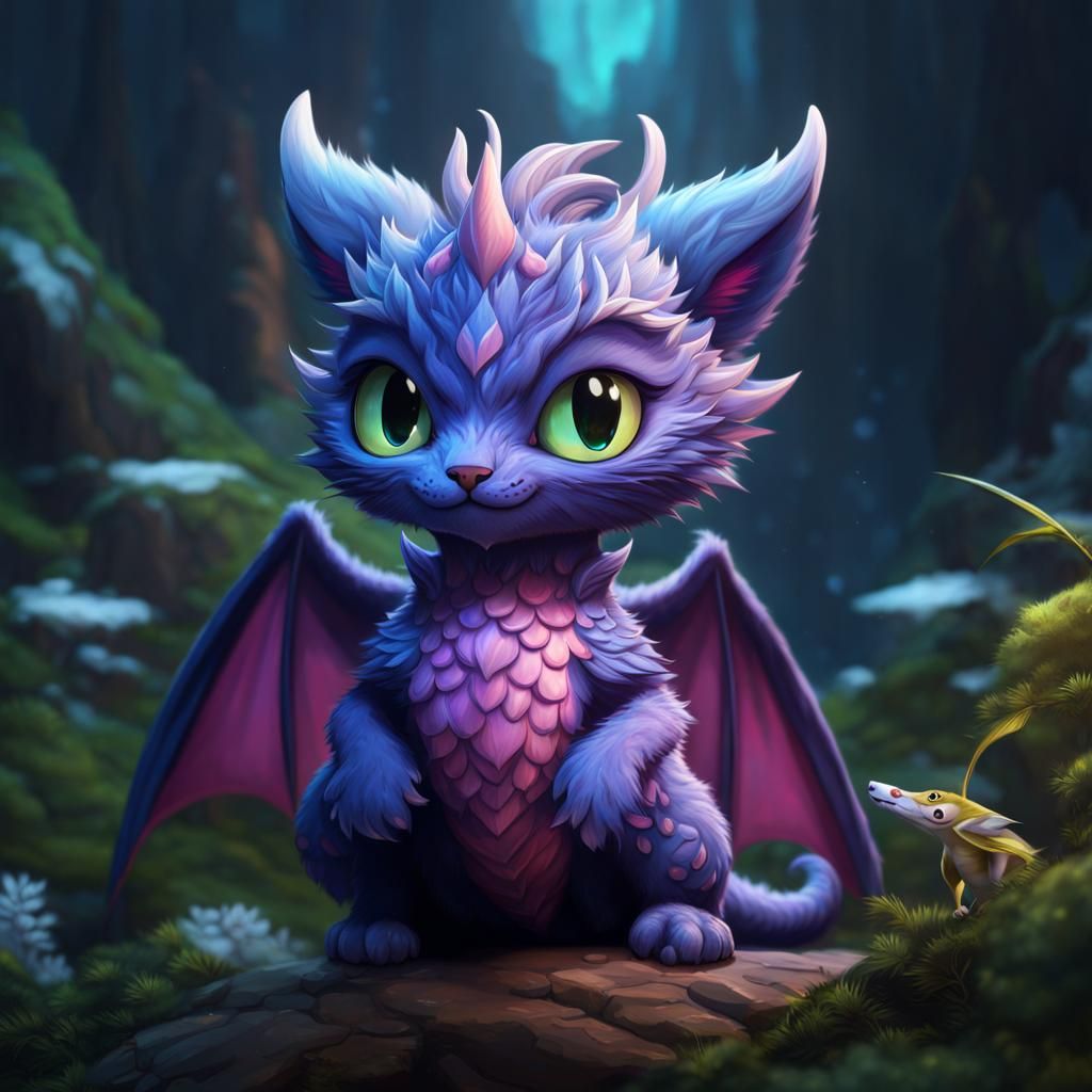 Fantasy Cat-Dragon Hybrid in Detailed Matte Painting