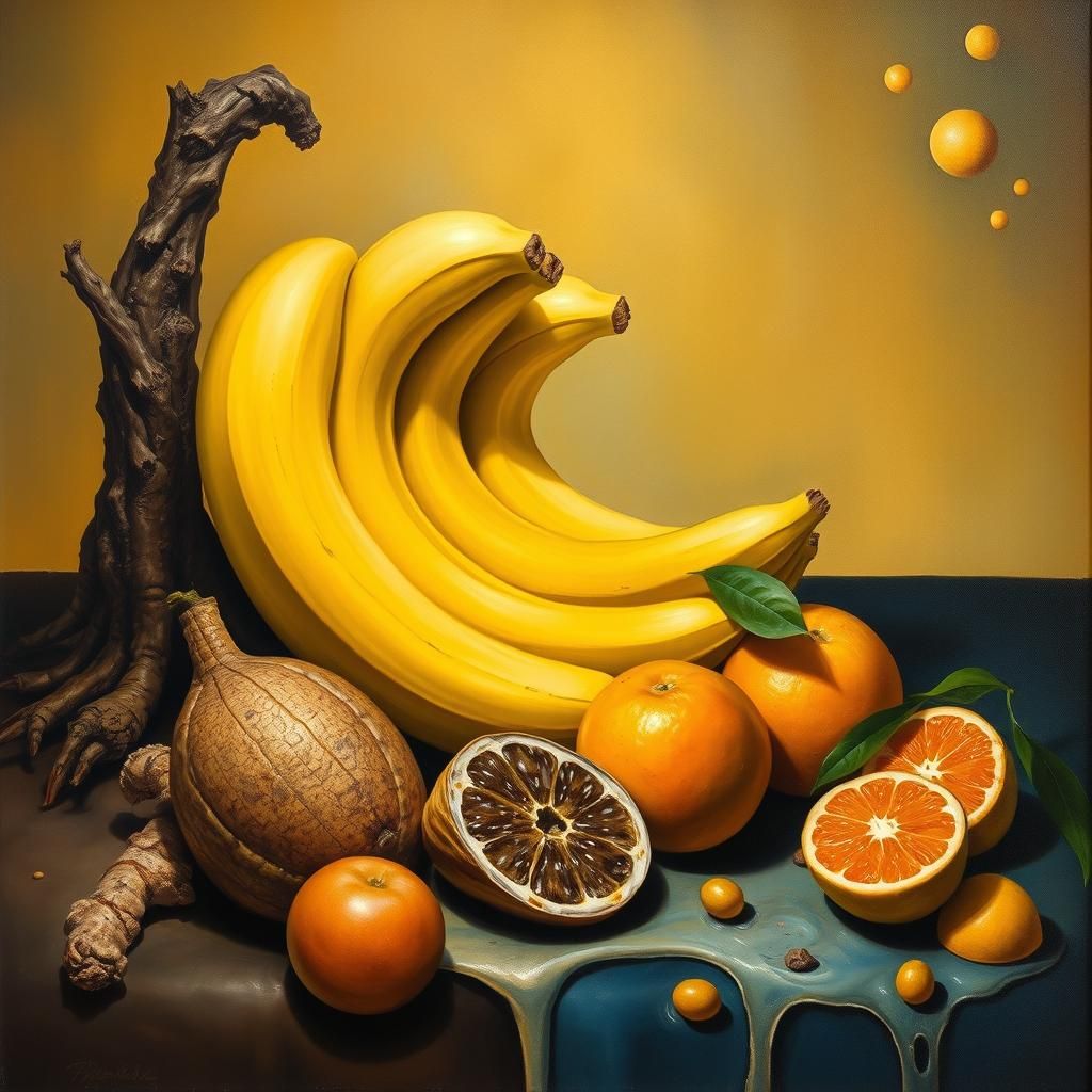 Surrealist Fruit Still Life in Salvador Dali Style