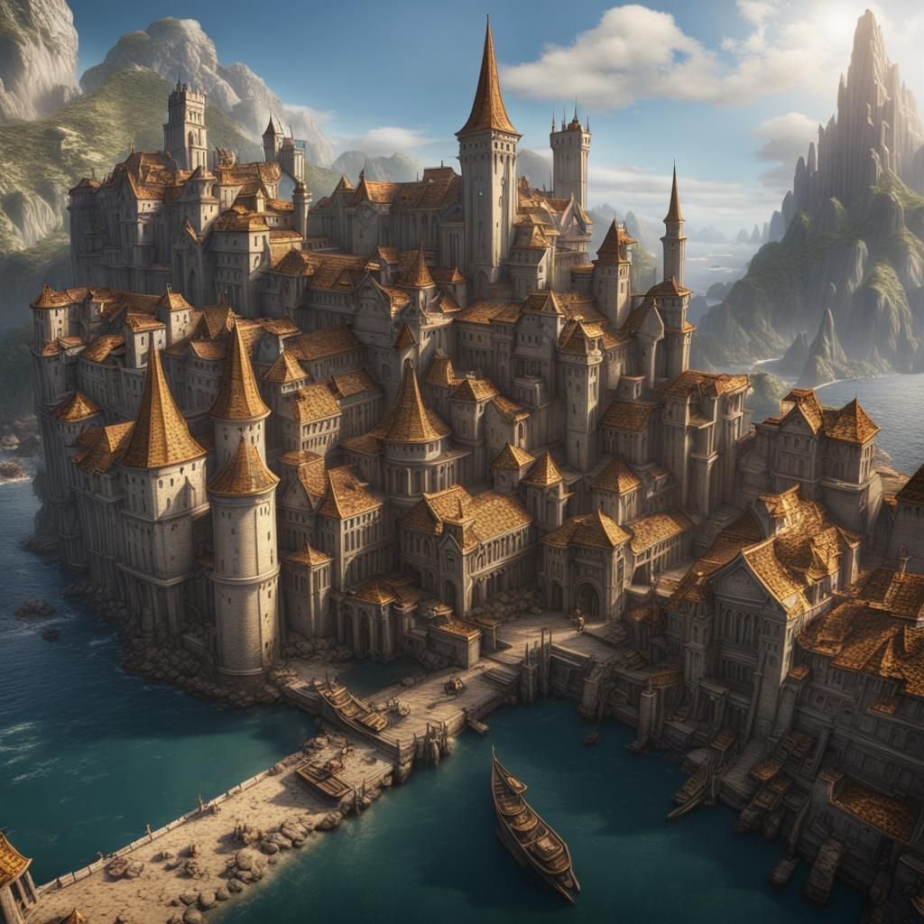 Fantastical Coastal City Matte Painting