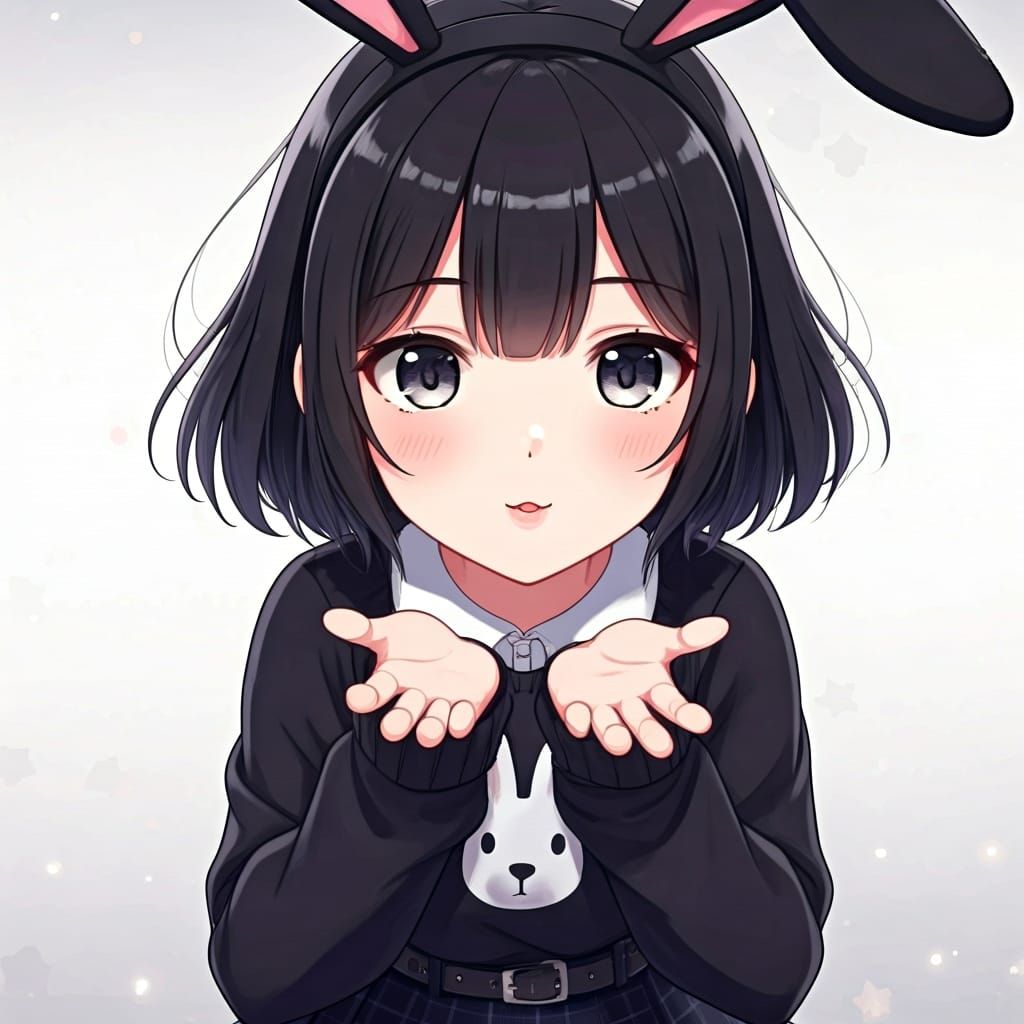Anime Girl with Bunny Ears in Manga Style