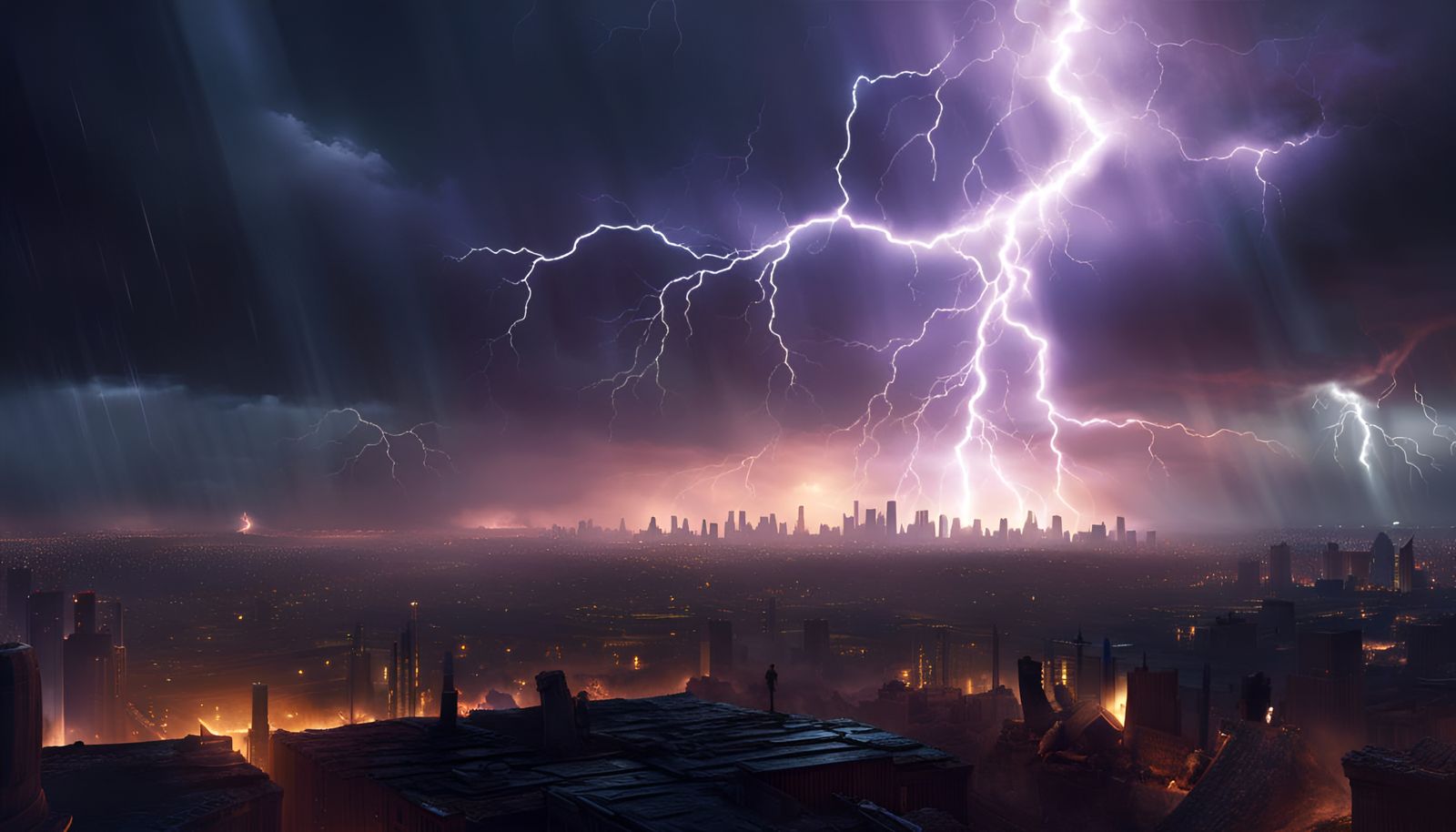 Dramatic Lightning Strikes City in Digital Art
