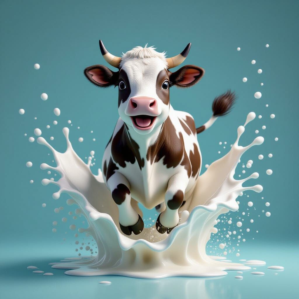 Happy Cow Made of Milk Dancing Dynamically