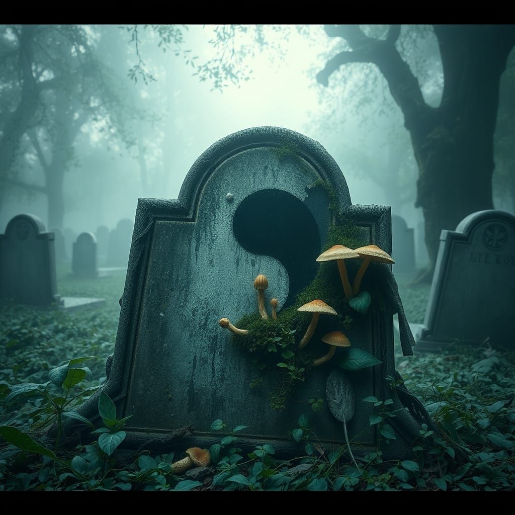 Yin and Yang Grave in Misty Cemetery